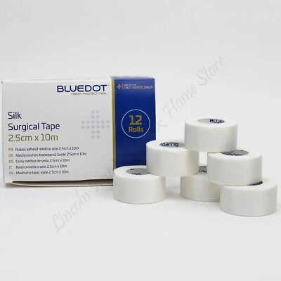 BLUE DOT BY CREST MEDICAL First Aid Surgical Silk Tape. Dressing Retention Non Stretch & Strong 2.5cm x10m