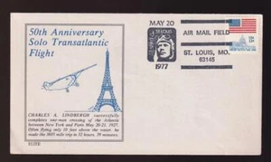 USA 1977 Lindbergh Solo TransAtlantic 50th event cover, Elite cachet, unadd - Picture 1 of 1