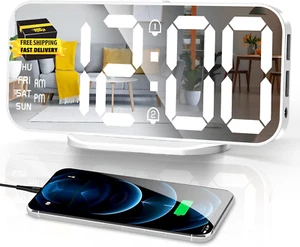 Alarm Clocks for Bedrooms, Slim LED Mirror Digital Alarm Clock, Large Display wi - Picture 1 of 8