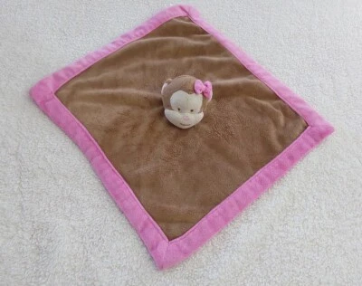 Tiddliwinks Girl Monkey Security Blanket Lovey Baby Plush Brown and Pink Trim  - Image 1 of 4