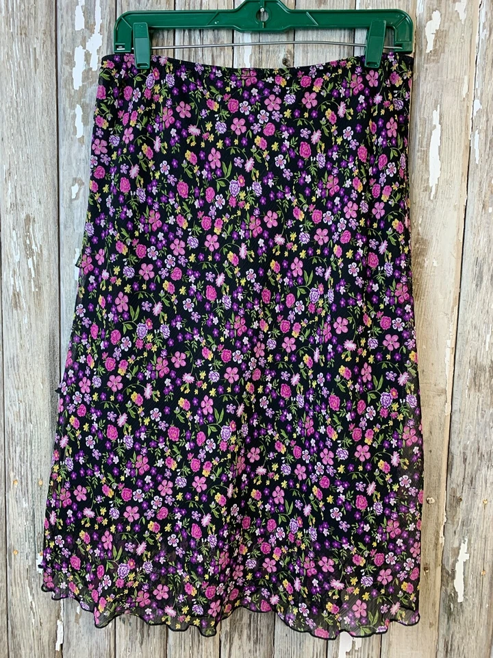 NICE! Mandy Evans Women's M SHEER LINED SKIRT Diagnal Tiered Ruffles Mini Floral Foto 1 de 1