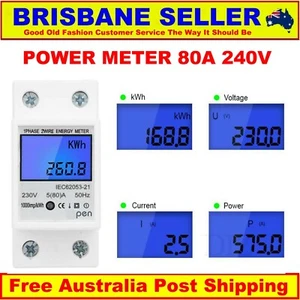 ENERGY USAGE METER 240V 80A DIN MOUNT FUSE BOX VOLTAGE AMPS WATTS - Picture 1 of 8