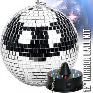 Lightweight Silver Mirror Disco Party DJ Ball 300mm 12" Mirrorball Inc LED Motor - Picture 1 of 4