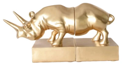 Buchstützen Gold Nashorn Statue Tierfigur Afrika Nashorn Skulptur Dekofigur  - Bild 1 von 4
