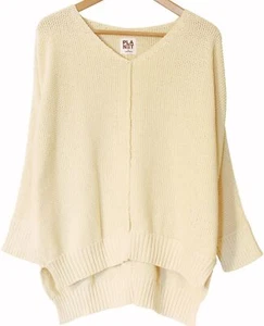 PLANET By Lauren G Pima Cotton Pebble V Neck Sweater in Butter Yellow O/S $288 - Imagen 1 de 6