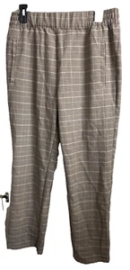 LARK & GRAY Women Pull On Brown Plaid Dress Pants size L Stretch #GK - Picture 1 of 4