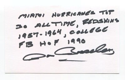 Don Bosseler Signed 3x5 Index Card Autographed NFL Football Washington - Image 1 of 2