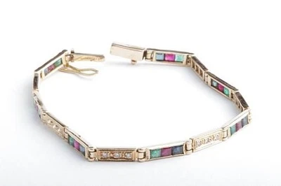 Brillant Diamant Smaragd Saphir Rubin Armband 750 18K Gelbgold Länge 18,5cm * - Bild 1 von 4