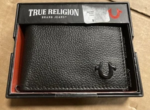 NEW TRUE RELIGION MEN'S GENUINE LEATHER BLACK WALLET French TR203891 - Afbeelding 1 van 1