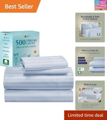 Sábanas King de satén suaves de 500 hilos - bolsillos profundos y rayas elegantes Foto 1 de 4