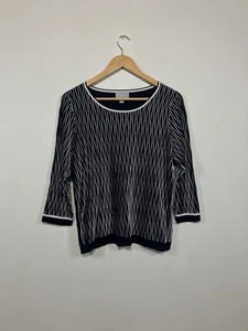 Pure Collection Top Size UK 14 Women’s Navy White Linen Stripe Jumper Fine Knit - Picture 1 of 5
