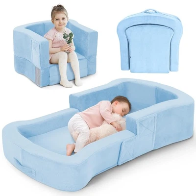 Sofá cama de viaje portátil plegable 2 en 1 para niños pequeños silla con fundas lavables cuna Foto 1 de 4