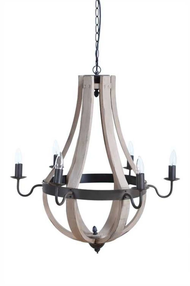 Lámpara de araña de campo de esgrima de 6 brazos The Legare de madera y hierro Foto 1 de 1