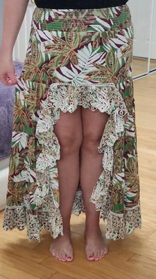 Solitario Tropical Verde Volantes Crochet Bohemio Calado Boho Falda Asimétrica Foto 1 de 4
