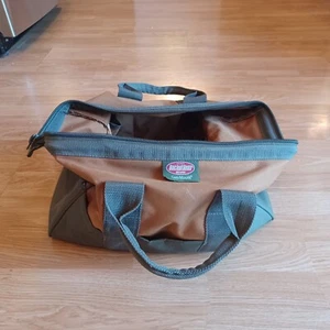 Bucket Boss GateMouth Tool Bag Brown Green Canvas Zippered Widemouth Tote - Picture 1 of 3