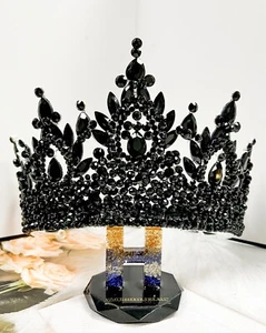 Luxury Silver Crown, Royal Gothic Crown, Black Crystal Crown, Beaded XL Crown - Picture 1 of 9