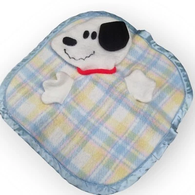 "Manta de seguridad para bebé satinada a cuadros Knickerbocker Snoopy Lovey Puppet de colección 13 X 13""" Foto 1 de 4