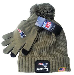 NEW ENGLAND PATRIOTS NFL Premium Men's Cuffed Knit Winter Hat &Glove Set $50 NWT