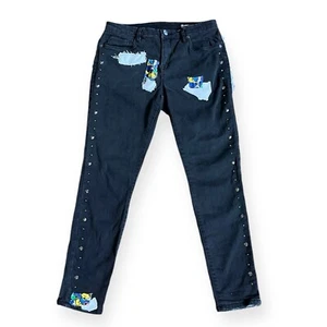 Upcycled Skinny Jeans Dark Wash Reworked Grunge Concert Grateful Dead Bears 28 - Picture 1 of 13