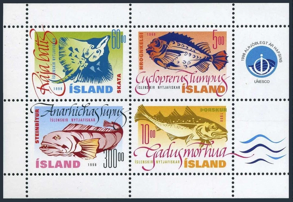 Iceland 859a sheet, MNH. Michel Bl.21. Year of the Ocean, IYO-1998. Fish. - Image 1 of 1