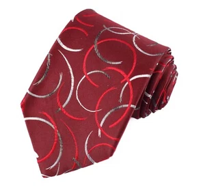 Stafford Mens Burgundy Necktie Silver Red Semi Circles 58" x 3.75” - Picture 1 of 7