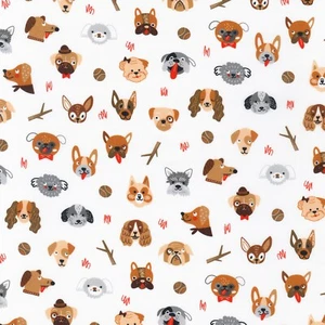 Fabric Whiskers and Tails Dogs on White KAUFMAN Cotton 1/4 Yard SRK-20416-1 - Picture 1 of 6