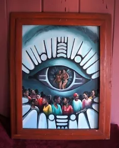 FRAMED PAINTING: "THE EYE" BY NIGERIAN ARTIST CHIDI ENYOBI - Picture 1 of 5
