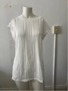Vintage white accordion pleat crew neck pleated stretchy cap sleeve top M - Picture 1 of 6