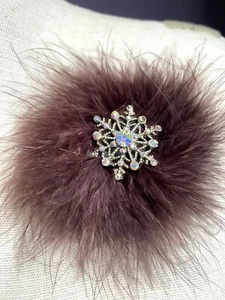 Brown Marabou Plume Feather Gem Brooch Pin Rhinestone Hat Purse Roaring 20s - Picture 1 of 4