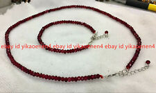 2x4mm Red Ruby Faceted Rondelle Gemstone Necklace + Bracelet Set 18 Inches