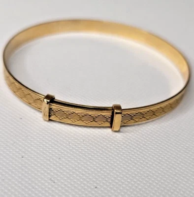 Pulseira de batizado de bebê vintage 1960 folheada a ouro 9 quilates expansível - Imagem 1 de 4