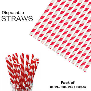 Red Striped Party Straws Disposable Drinking Paper Straws Eco Friendly Birthday