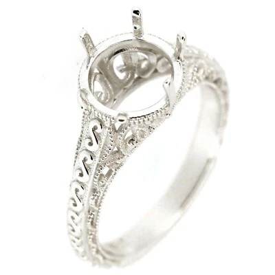 Art Deco Style Sterling Silver Semi Mount Ring Setting Round RD 8x8mm - Image 1 of 4