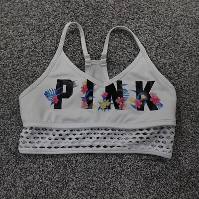 PINK Victoria Secret Bra Womens S White Floral Sport Sports Athletic Gym Yoga - Image 1 of 4