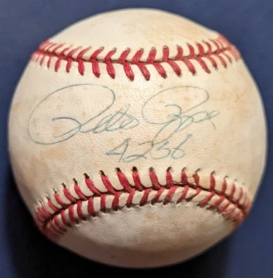 Pete Rose AUTOGRAPH w/ "4256" White OMLB (sweet spot) REDS auto (FREE S/H) - Image 1 of 2
