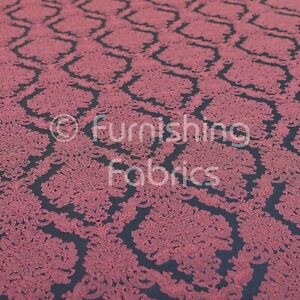 Embroidery Feel Textured Damask Floral Pattern Pink Chenille Upholstery Fabric