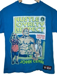 WWE John Cena Hustle Loyalty Respect Authentic Youth Size M Turquoise T-Shirt - Picture 1 of 7