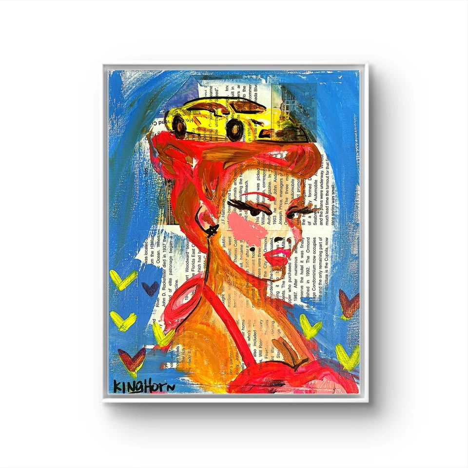 RETRATO MUJER RETRO KINGHORN ORIGINAL 11" X 14" PINTURA COCHE DEPORTIVO Foto 1 de 4
