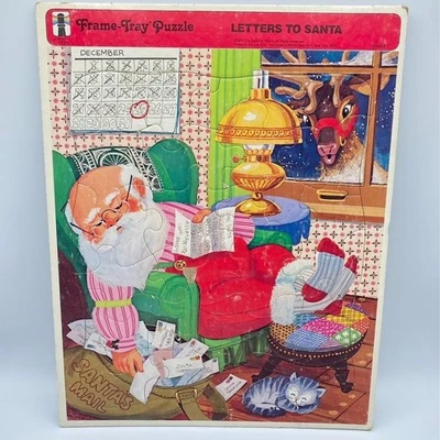 Bandeja Rompecabezas Vintage Cartas A Papá Noel Marco Vacaciones de Navidad EE. UU. 1973 LEER Foto 1 de 4