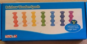 TickiT Rainbow Wooden Spools Set of 21  Assorted Colors Loose Parts Wooden Toys - Picture 1 of 7