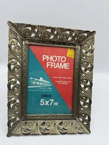 Vintage 1960s Filigree Picture Frame 5"x7" Hollywood Regency Gold Tone Metal - Picture 1 of 8