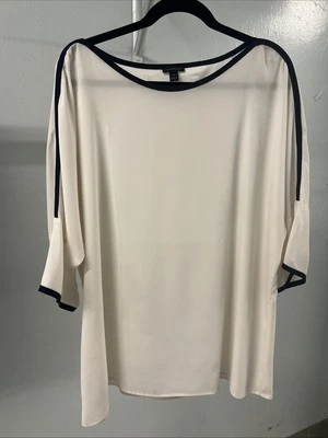 Ann Taylor Women’s XXL White Boat Neck Blouse Short Sleeve Shirt Top - Image 1 of 4