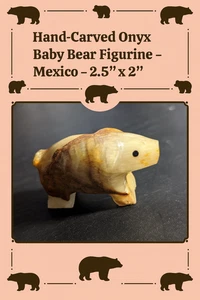 🐻 Bearly There - Statuina onice orso bambino intagliato a mano - Messico - 2,5" x 2" - Foto 1 di 10