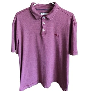 Tommy Bahama maroon striped size large short sleeve polo shirt cotton (Rt) - Picture 1 of 4