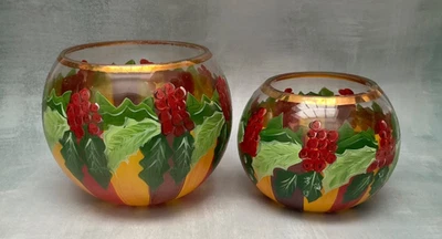 Tigelas de vidro infantis Mackenzie Natal azevinho e bagas vaso rosa suportes votivos - Imagem 1 de 3