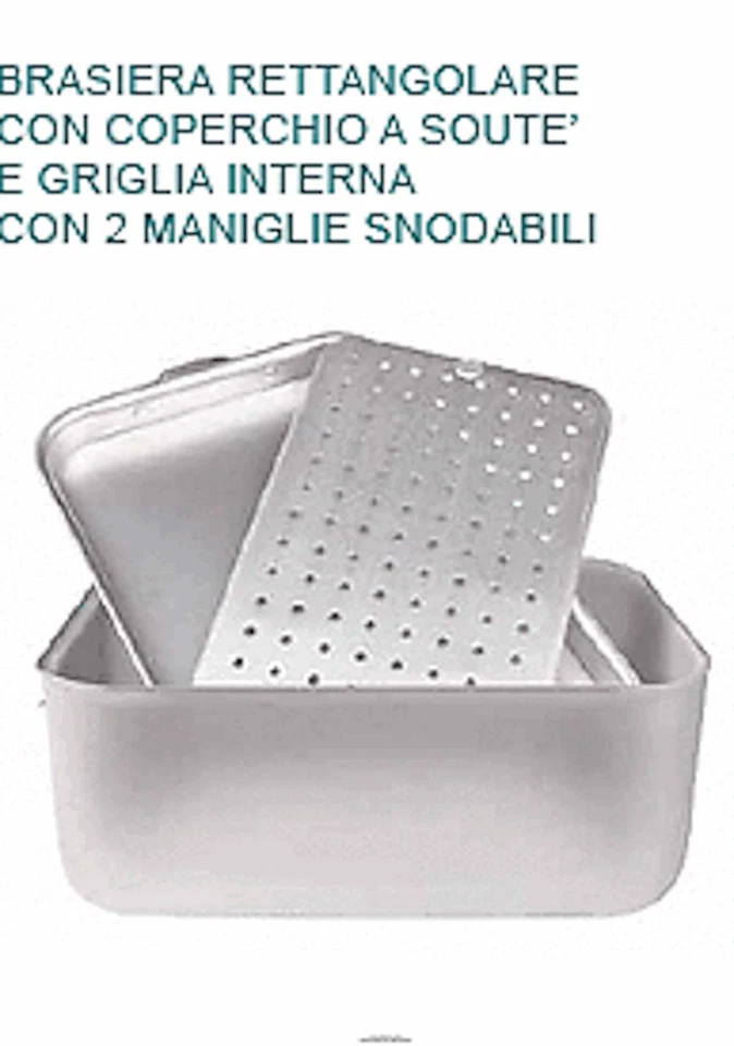 BRASIERA IN Alluminio cm 50X34X16H Con Coperchio Souté E Griglia Pentole Agnelli - Immagine 1 di 1