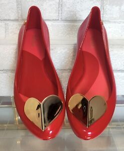 Mel by Melissa Space Love Special Red/Gold Heart Jelly Flats Sz 7  🥰