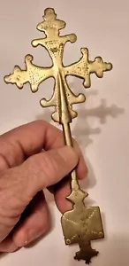Antica croce a mano benedizione ottone sacerdote cristiano copto ortodosso etiope 8" - Foto 1 di 6