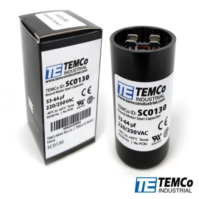 TEMCo 53-64 uf/MFD 220-250 VAC volts Round Start Capacitor 50/60 Hz -Lot-1