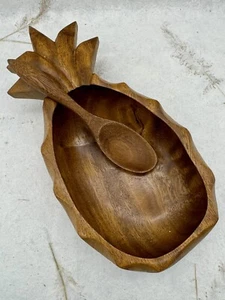 VTG MCM 2 Piece Set Monkey Pod Wood Pineapple Bowl & Spoon Party Charcuterie - Picture 1 of 18